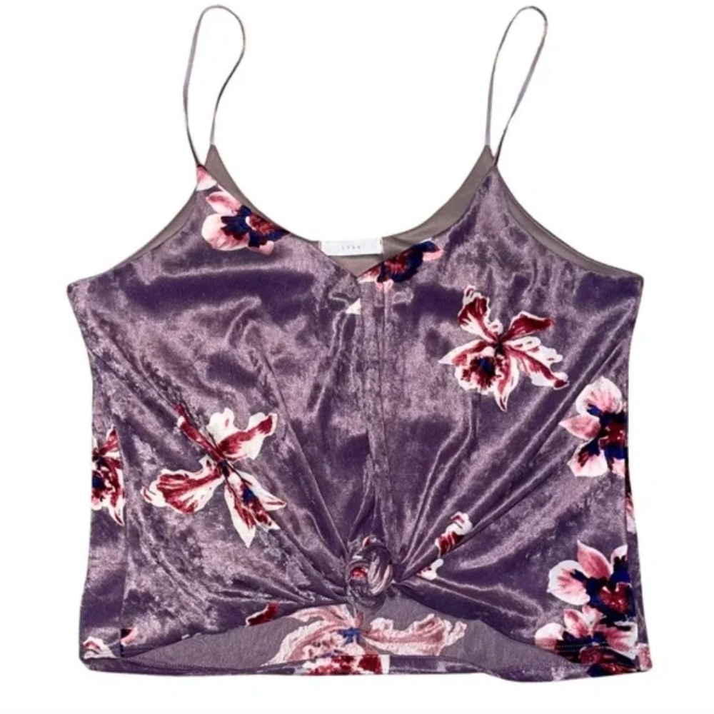 LUSH Purple Floral Knot Front Camisole Cami Crop Top Size Large